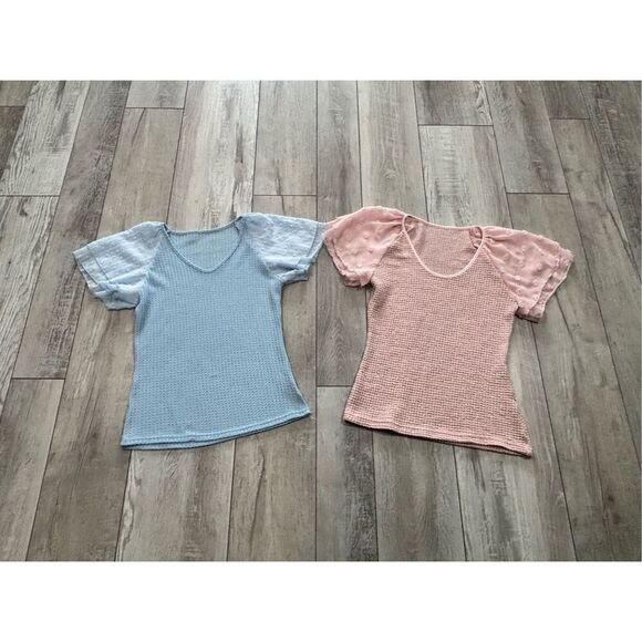 SHEIN pink and blue waffle blouse bundle size S - Picture 1 of 12